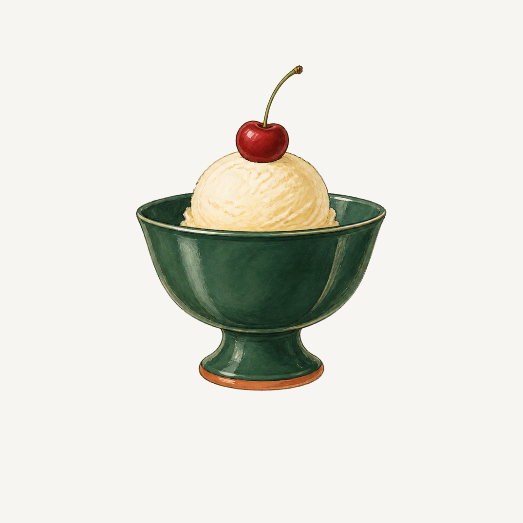 Ceramic dessert bowl with ice cream silhouette inspired by modern tableware