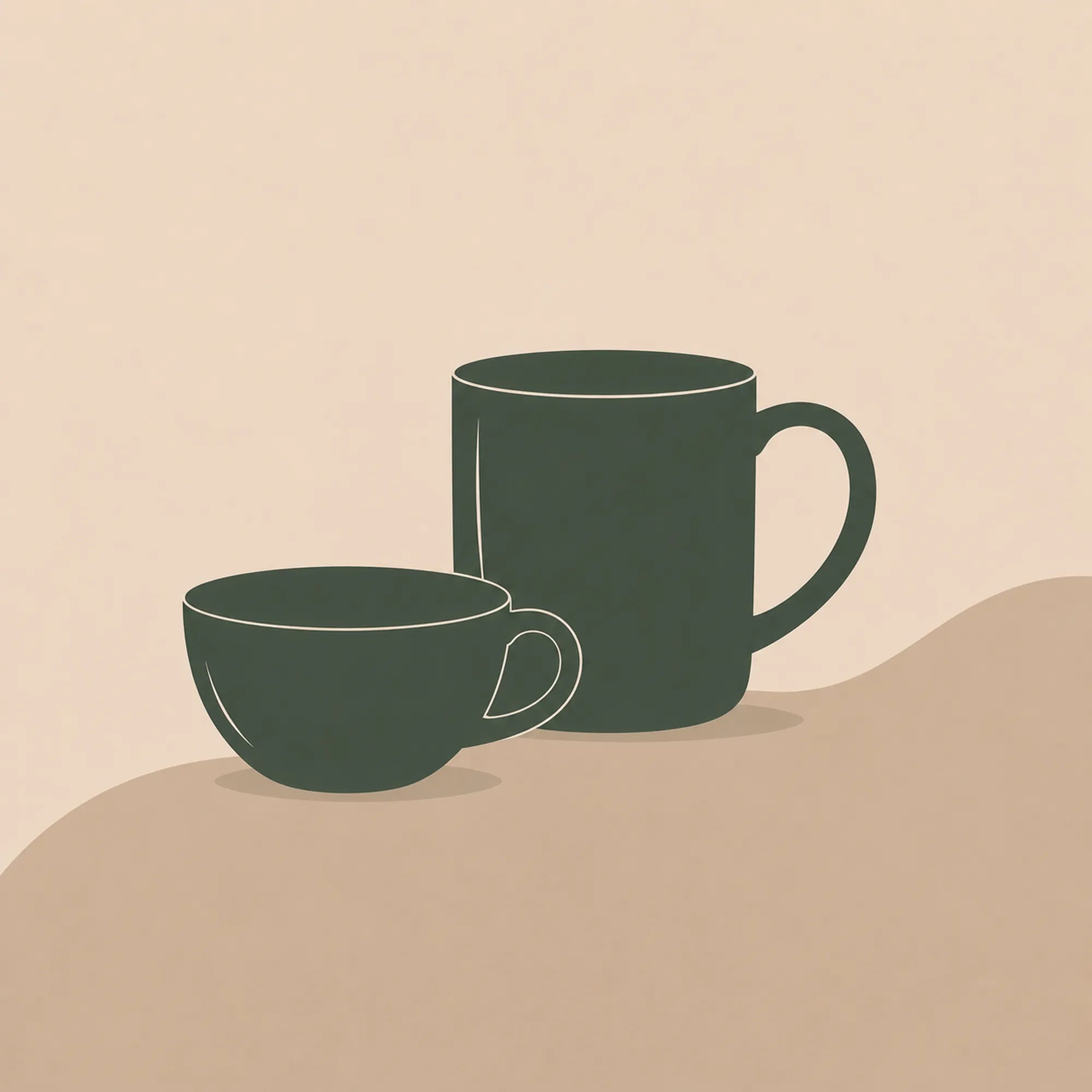 Minimalist ceramic cups and mugs for coffee, tea and everyday use