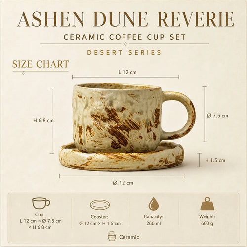 Dimensions of Ashen Dune Reverie Ceramic Coffee Cup Set