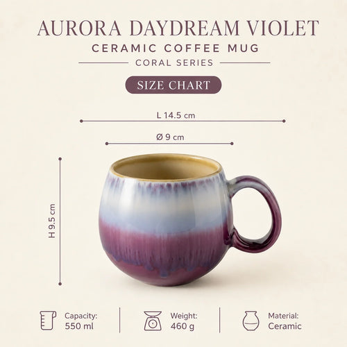 Dimensions of Aurora Daydream Violet Ceramic Coffee Mug