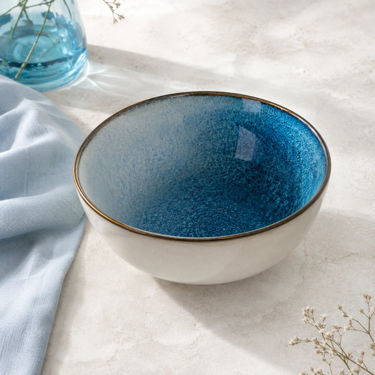 Azure Mist Ceramic Salad Bowl by Ertha Home