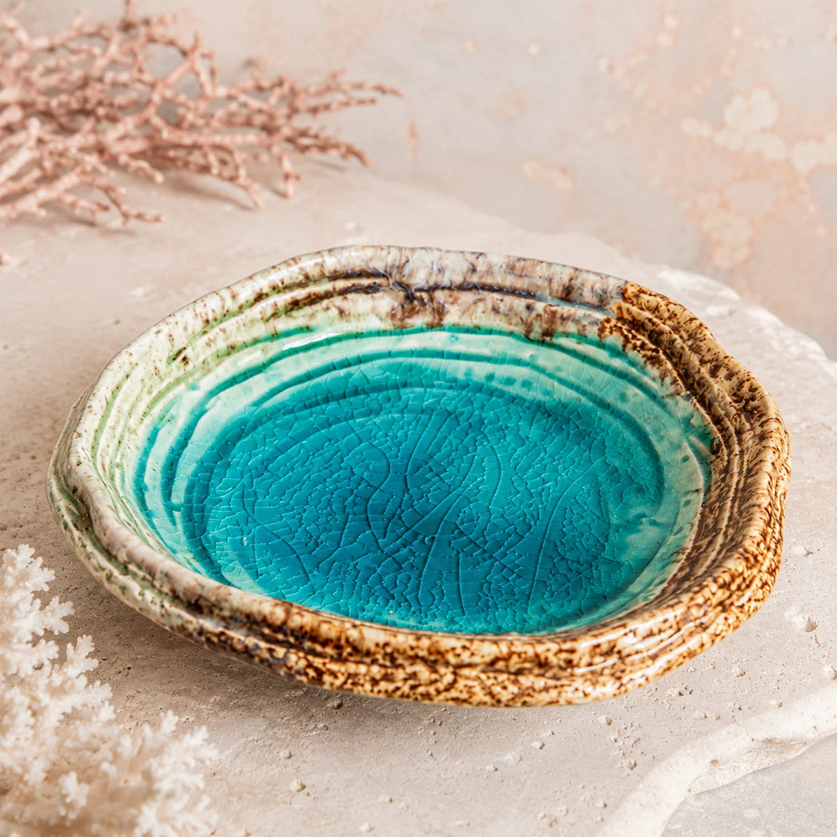 Azure Pool Crackle Ceramic Pasta Bowl by Ertha Home