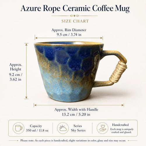Azure Rope Ceramic Coffee Mug size and dimensions