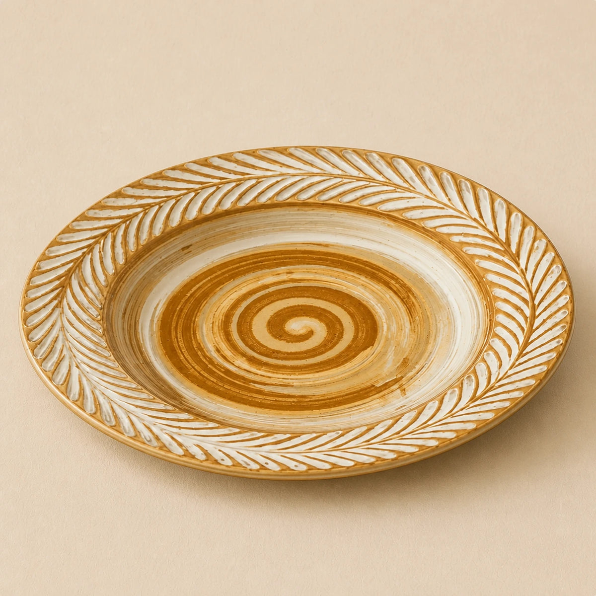 Clay Brown Spiral Ceramic Dinner Plate | Terra by Ertha Home