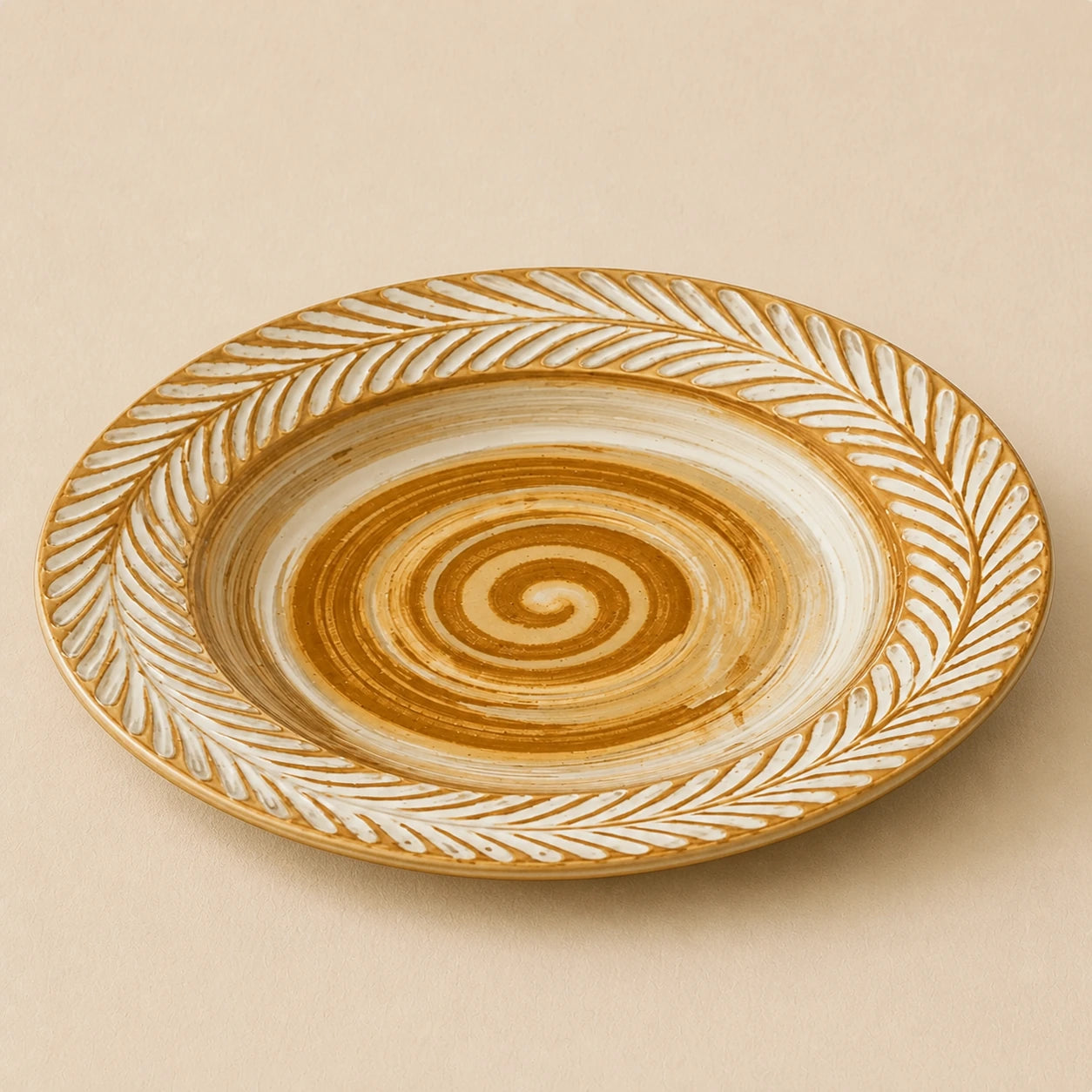 Clay Brown Spiral Ceramic Dinner Plate | Terra by Ertha Home