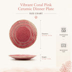 Dimensions of vibrant coral pink ceramic dinner plate