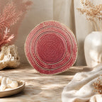 Vibrant coral pink ceramic dinner plate with glossy glaze finish