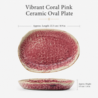 Dimensions of vibrant coral pink ceramic oval plate