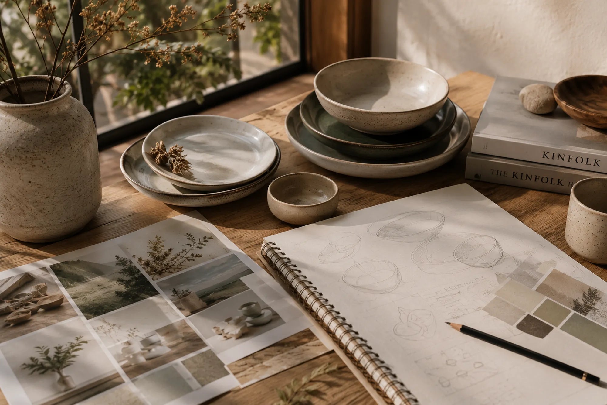 Ceramic tableware design process inspired by natural landscapes and textures at Ertha Home