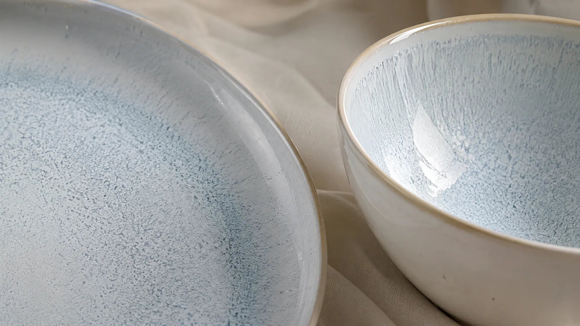Close-up of unique ceramic glaze finishes and handcrafted surface textures