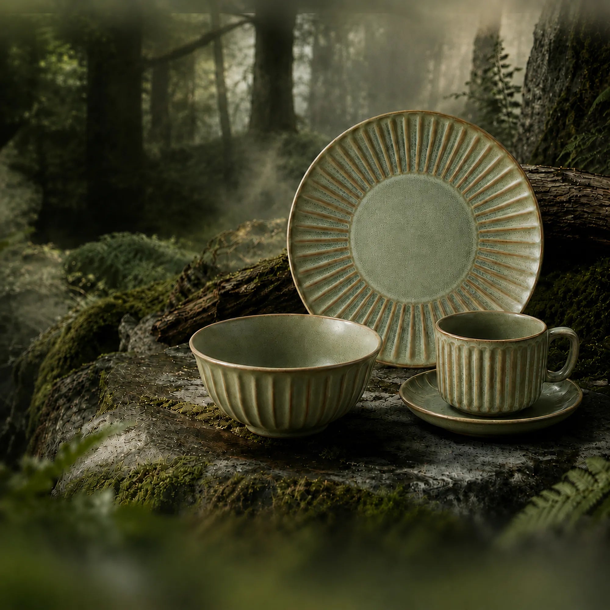 Forest Collection ceramic dinnerware inspired by lush forest landscapes