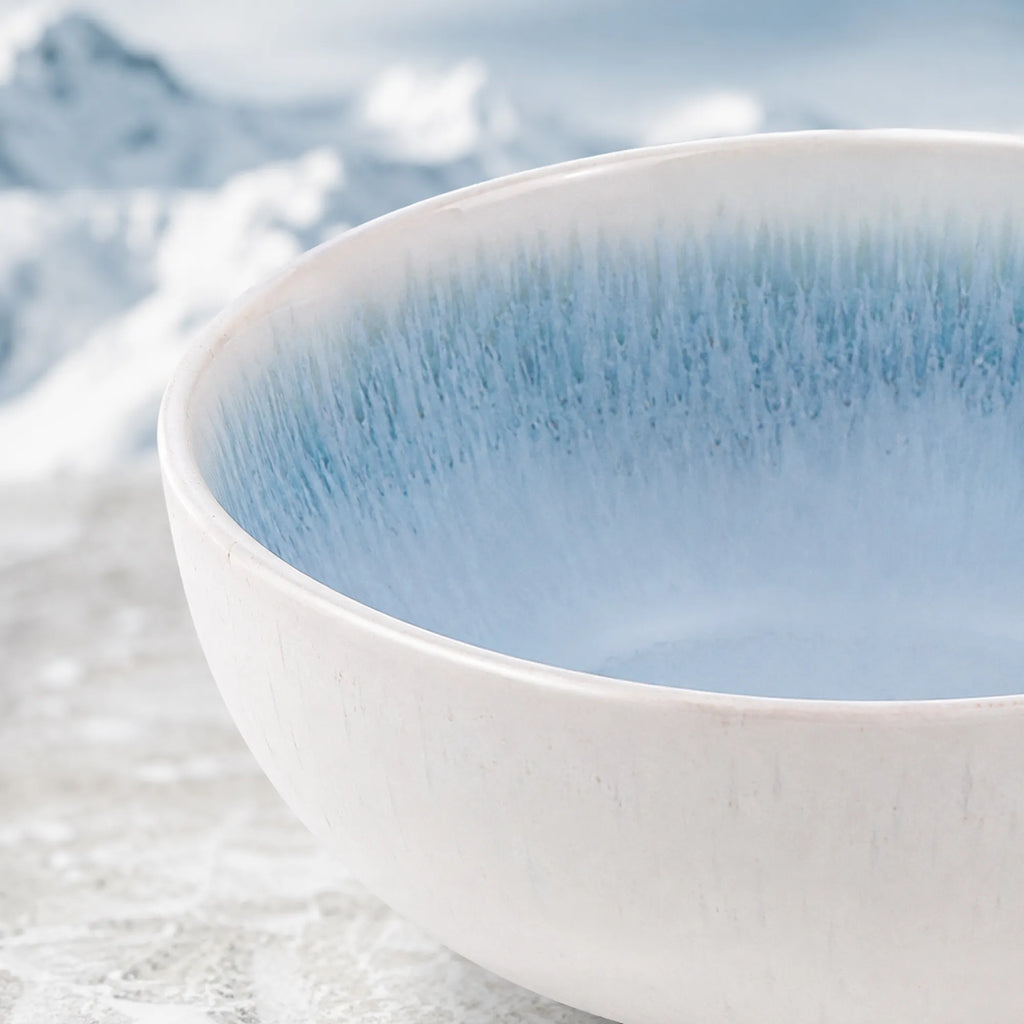 Close-up ceramic texture of frost blue rice bowl