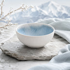 Pure frost blue ceramic rice bowl with smooth reactive glaze