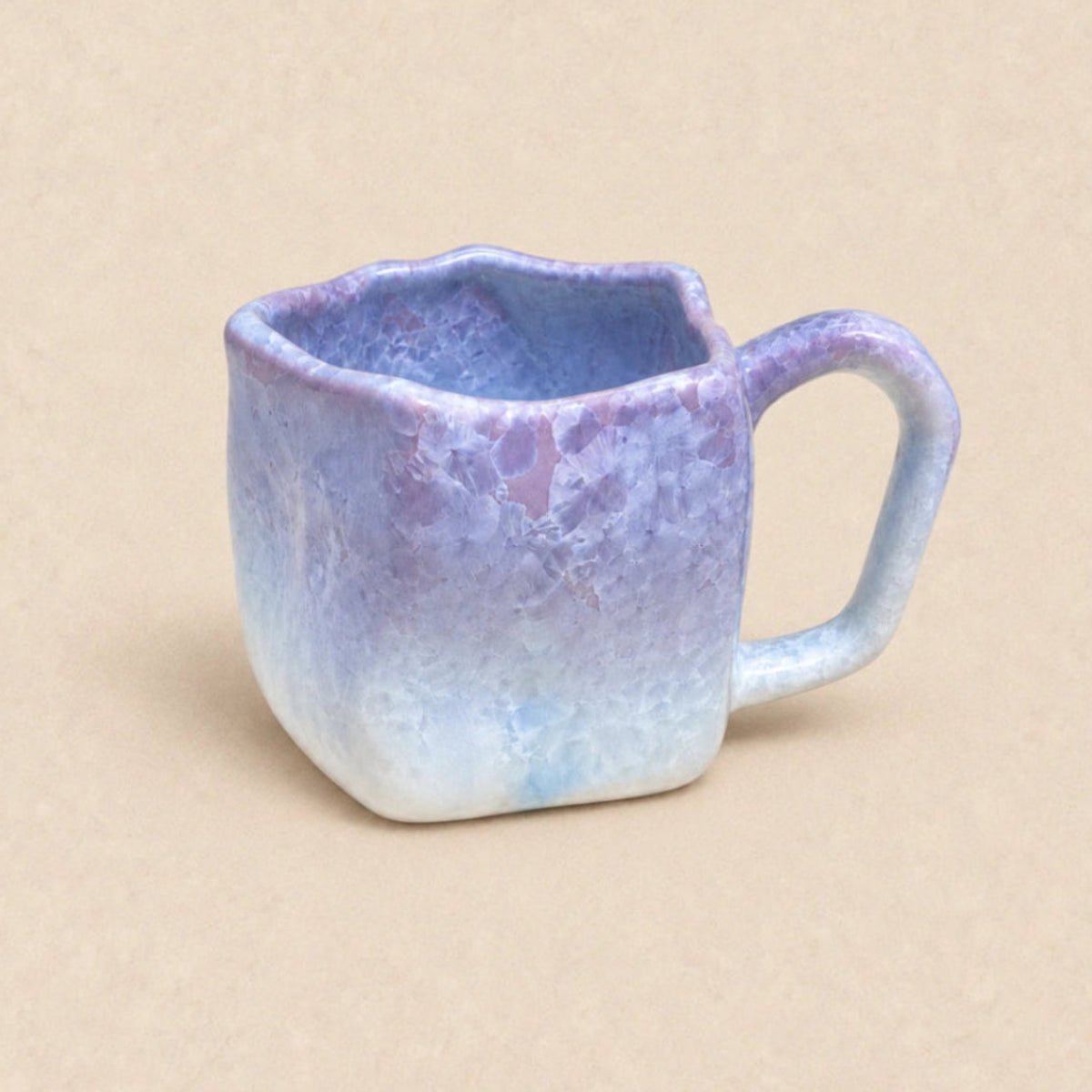 Frost violet wave ceramic mug with ice-blue crystalline glaze