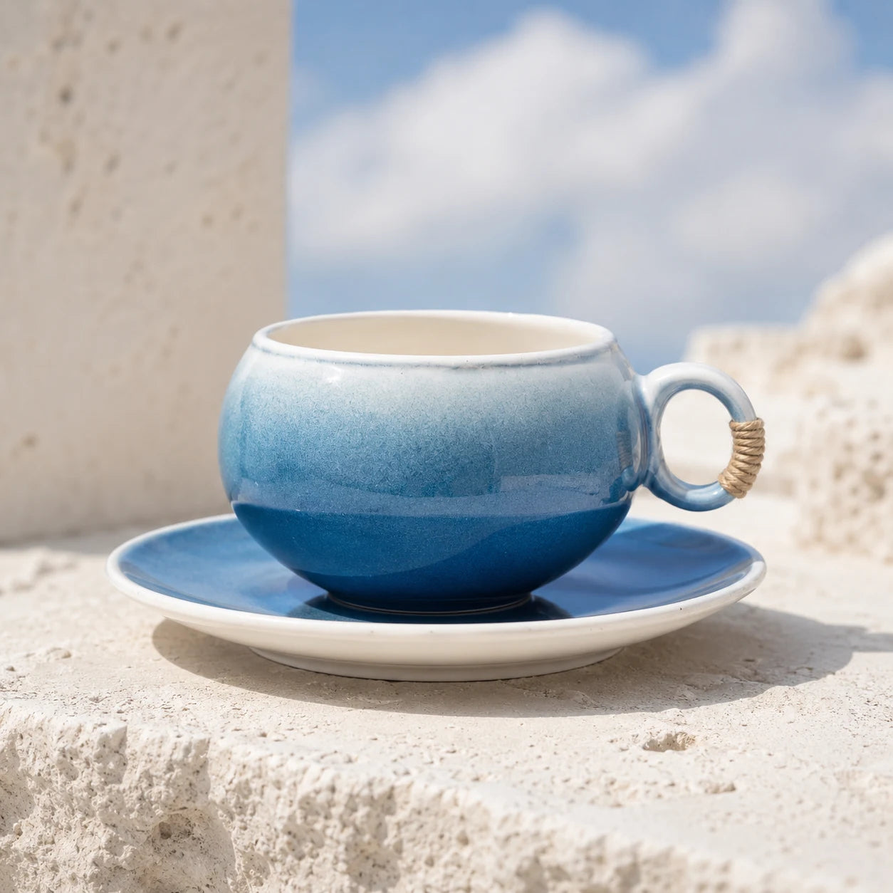 Horizon Gradient Blue Ceramic Coffee Cup Set by Ertha Home