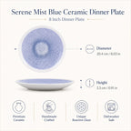 Dimensions of serene mist blue ceramic dinner plate