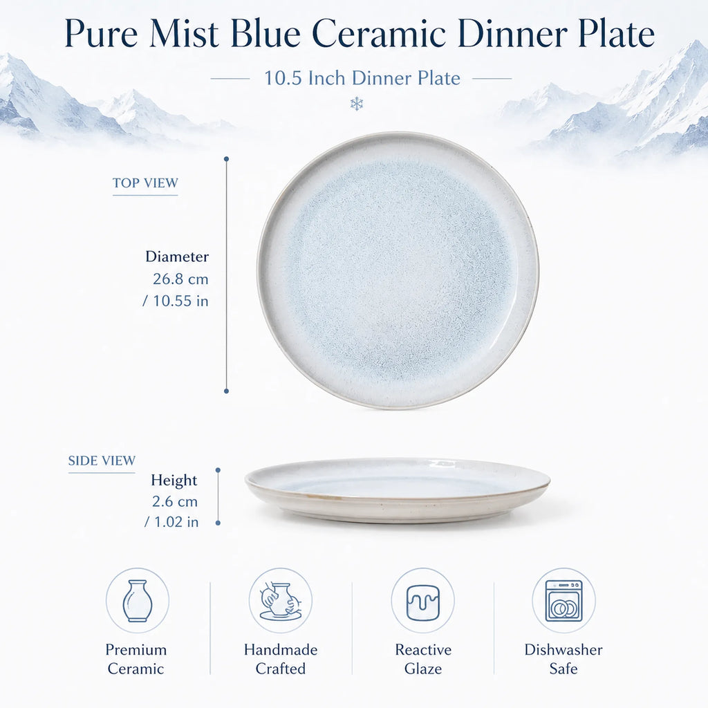 Dimensions of pure mist blue ceramic dinner plate
