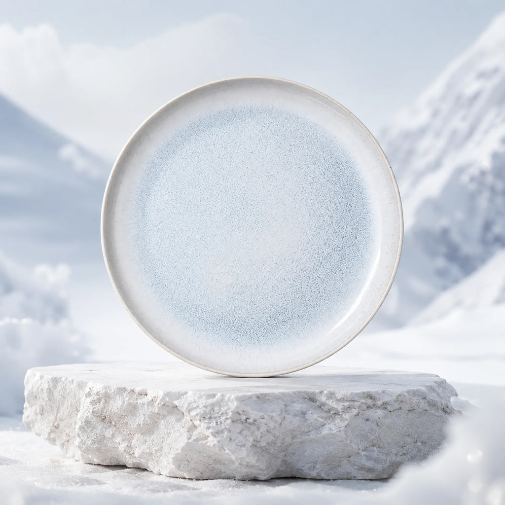 Pure mist blue ceramic dinner plate with soft organic glaze