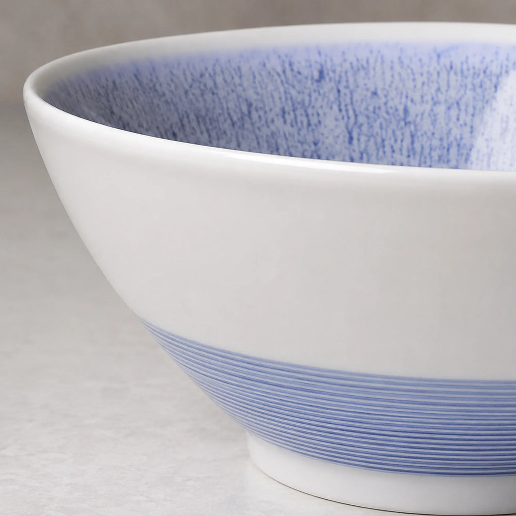 Close-up glaze detail of serene mist blue ceramic soup bowl