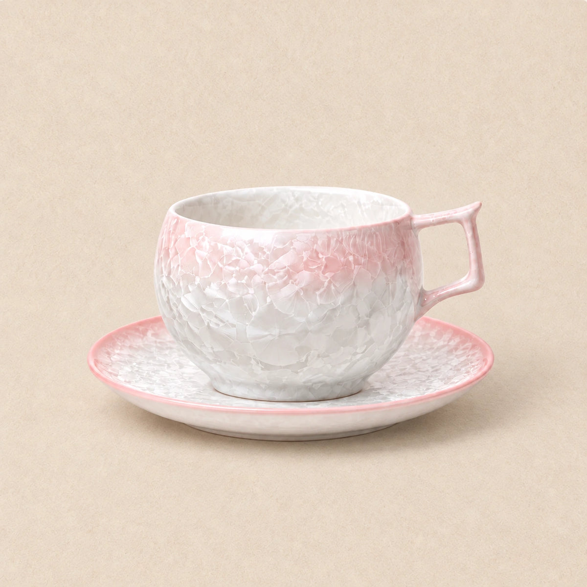 Mist pink crystal glaze ceramic coffee cup set with matching saucer