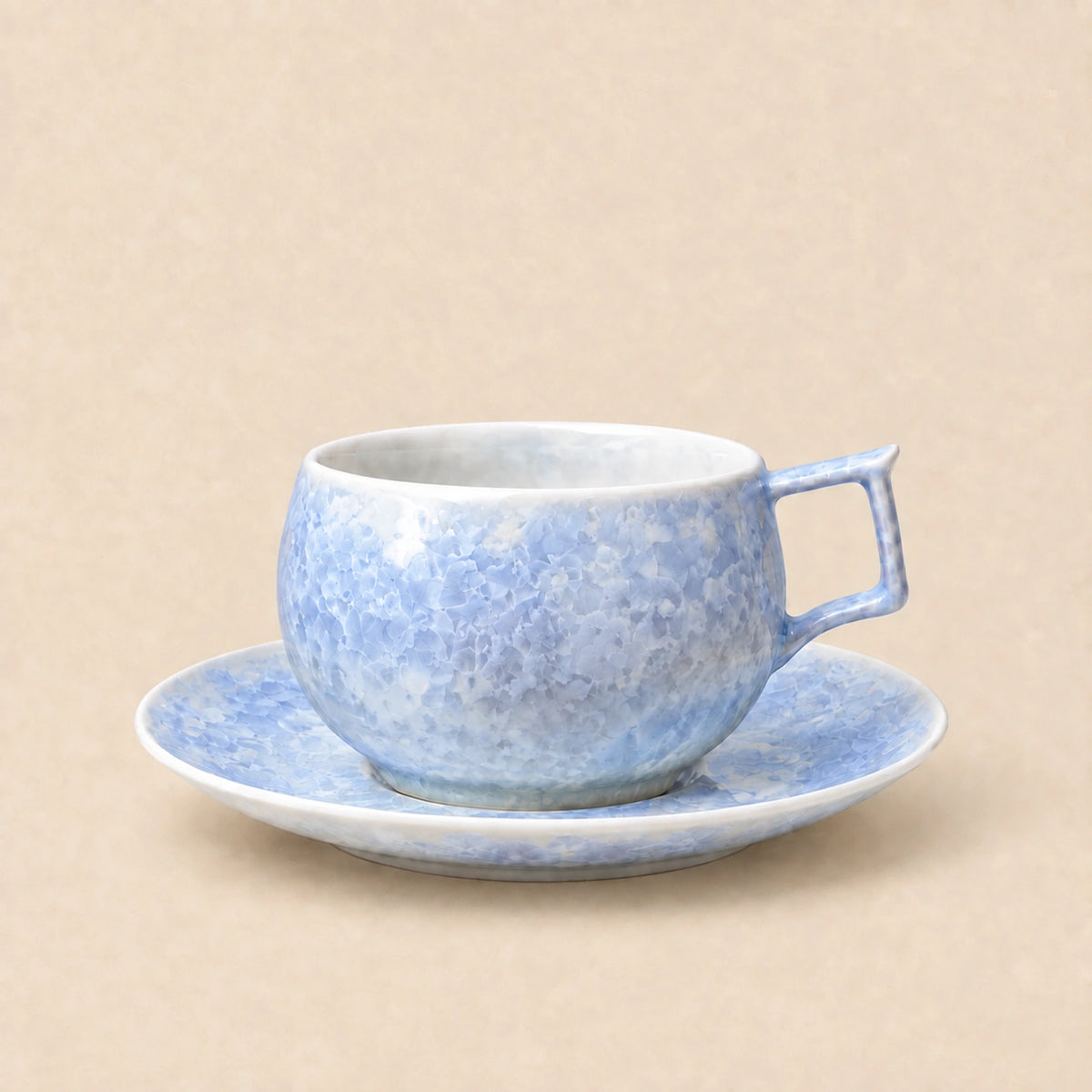 Mist violet crystal glaze ceramic coffee cup set with matching saucer