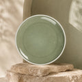 Organic moss green ceramic dinner plate with textured glaze