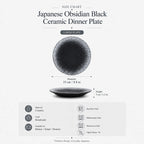 Dimensions of Japanese obsidian black ceramic dinner plate