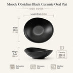 Dimensions of moody obsidian black ceramic oval plate
