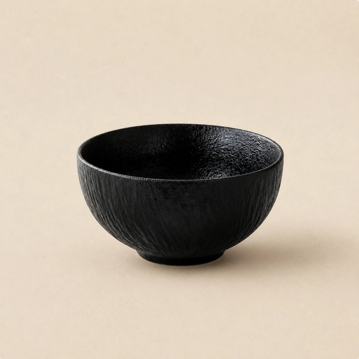 Textured Obsidian Black Ceramic Rice Bowl | Ash by Ertha Home