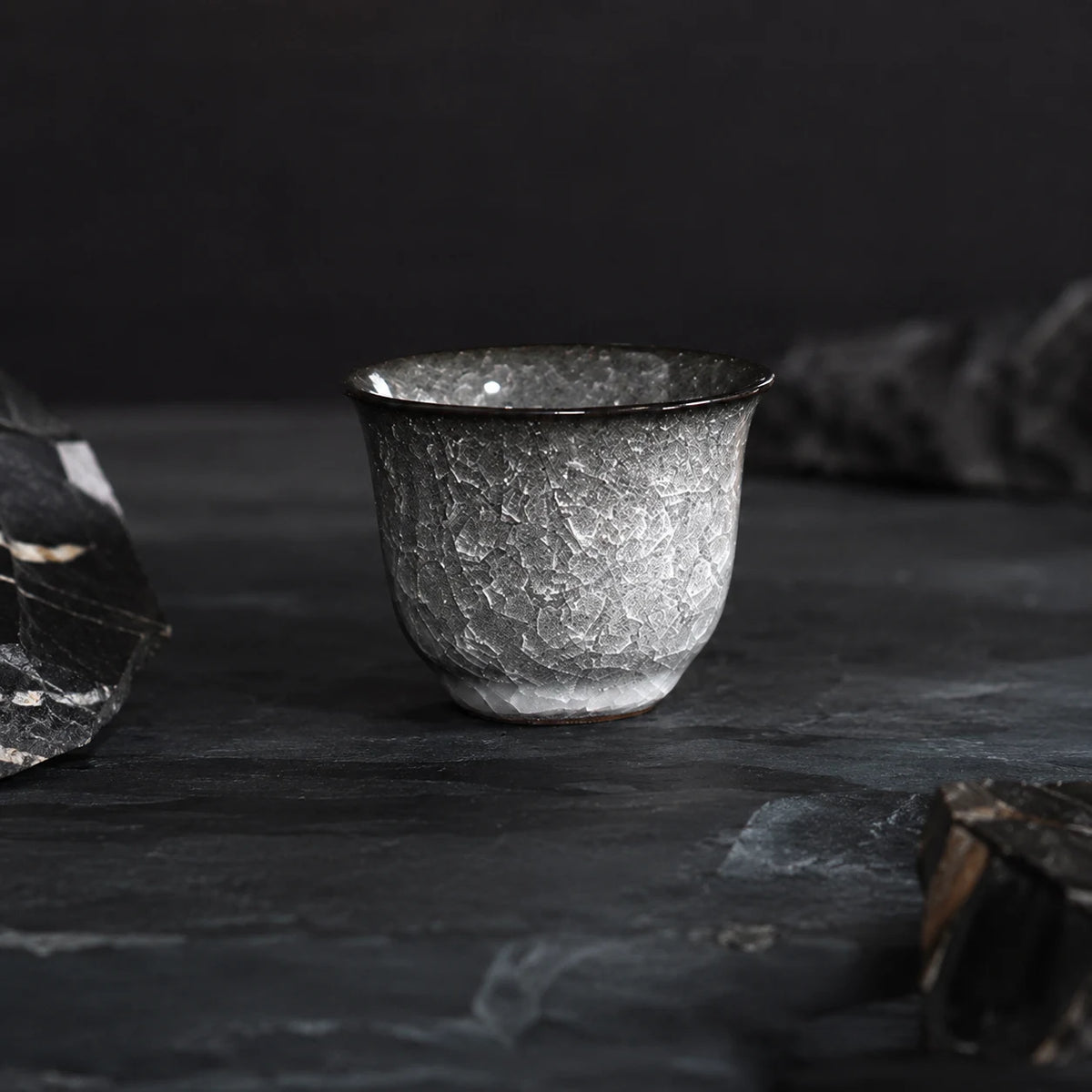Obsidian Bloom Ceramic Tea Cup by Ertha Home