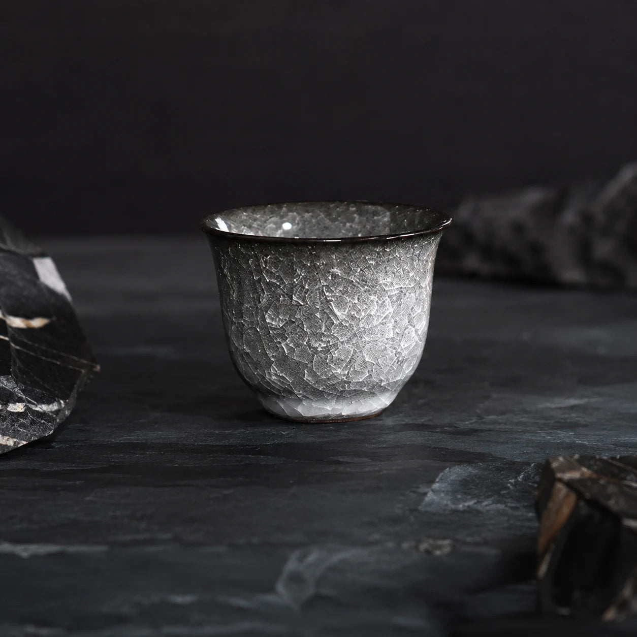 Obsidian Bloom Ceramic Tea Cup by Ertha Home