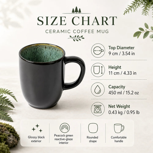 Dimensions of peacock green ceramic coffee mug