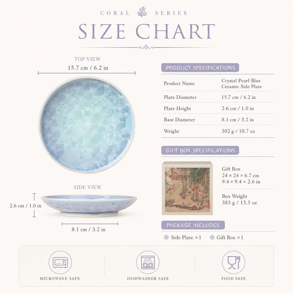 Dimensions of crystal pearl blue ceramic side plate