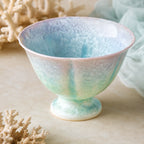 Close-up glaze detail of pearl mist ceramic dessert bowl