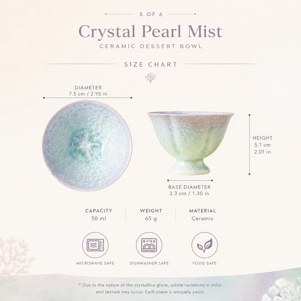 Dimensions of crystal pearl mist ceramic dessert bowl