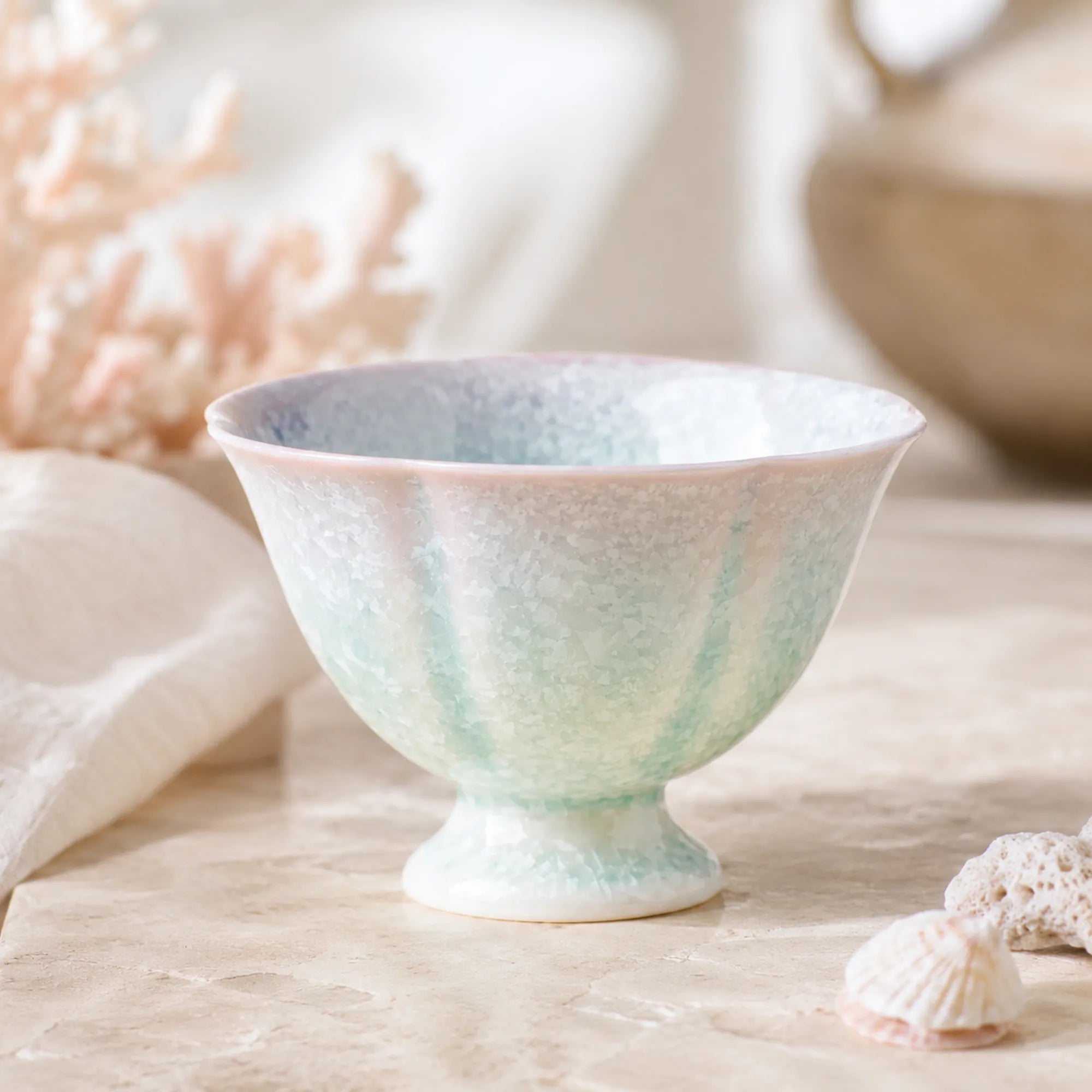 Crystal pearl mist ceramic dessert bowl with glossy glaze finish