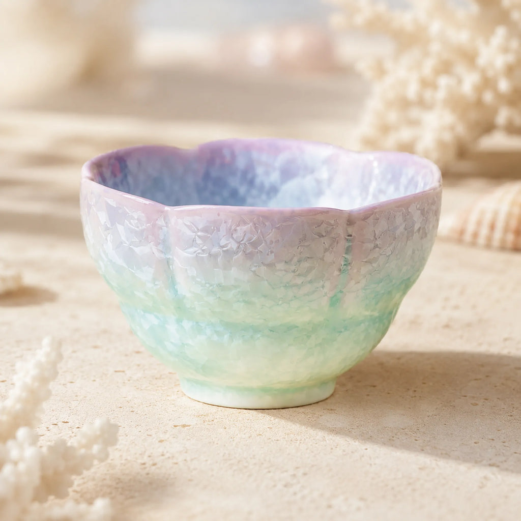 Pearl mist ceramic rice bowl styled on a soft dining table