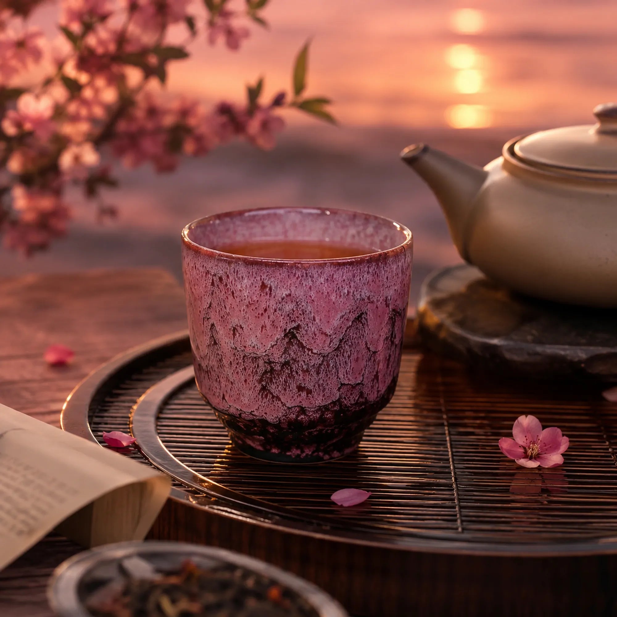 Rose pink ceramic tea cup served with tea