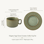 Dimensions of sage green ceramic coffee cup set
