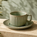 Organic sage green ceramic coffee cup set with textured glaze