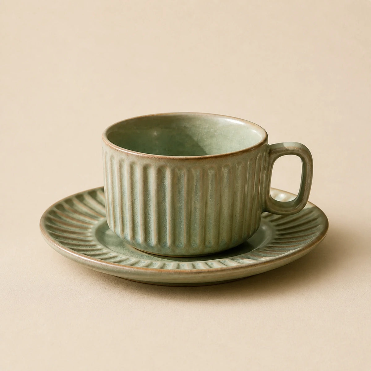 Organic Sage Green Ceramic Coffee Cup Set | Mist Shallow by Ertha Home