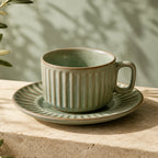 Organic sage green ceramic coffee cup set with textured glaze