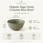 Dimensions of sage green ceramic rice bowl