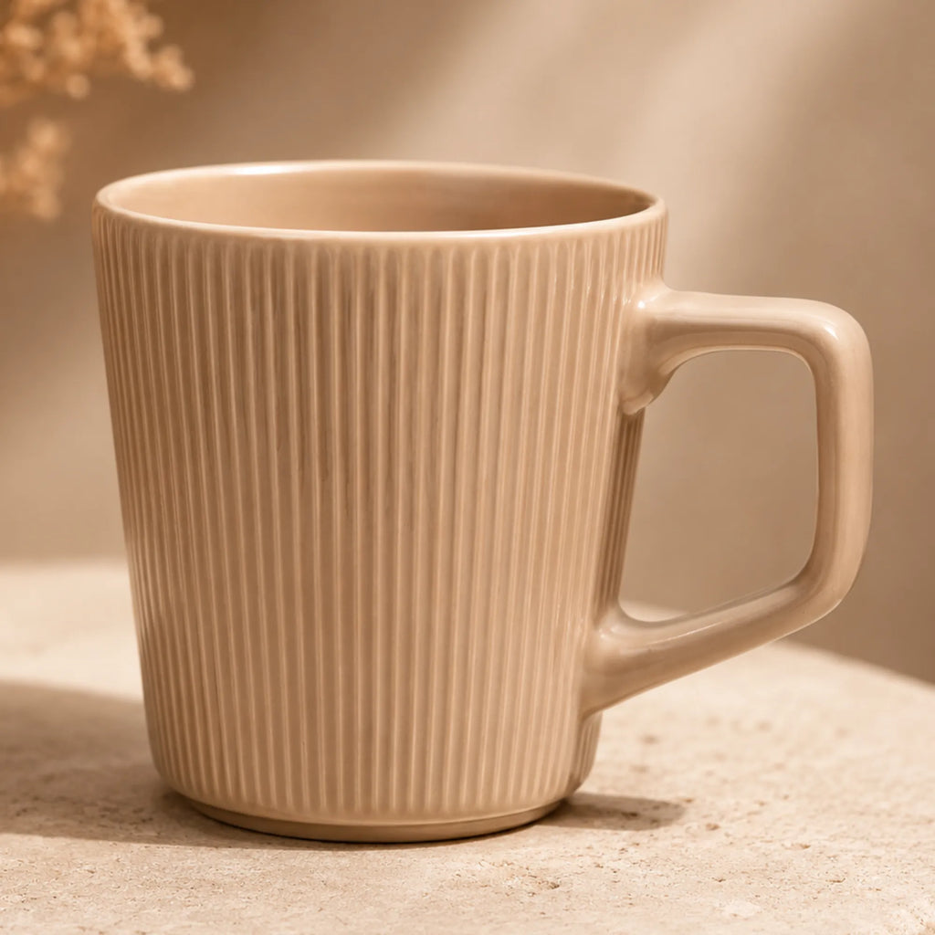 Close-up ceramic texture of sand beige coffee mug
