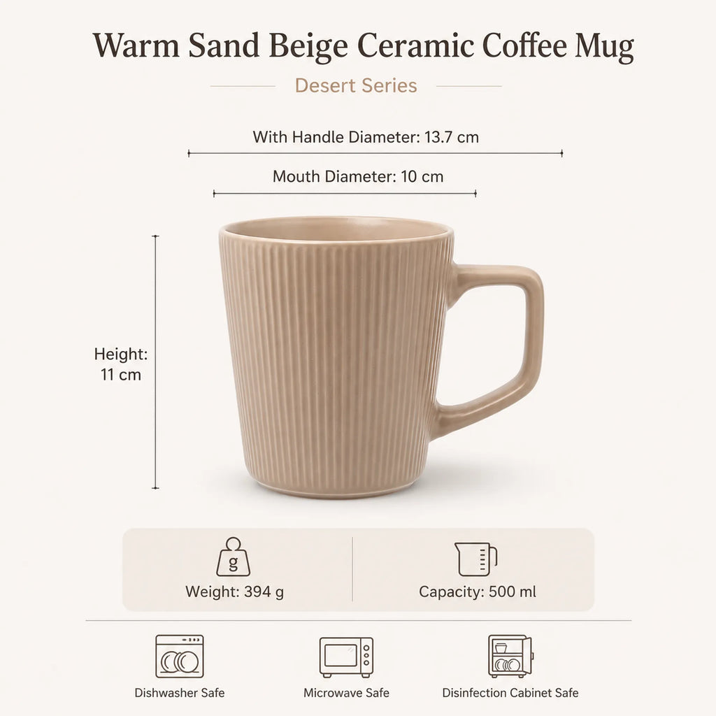 Dimensions of warm sand beige ceramic coffee mug
