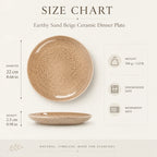 Dimensions of earthy sand beige ceramic dinner plate