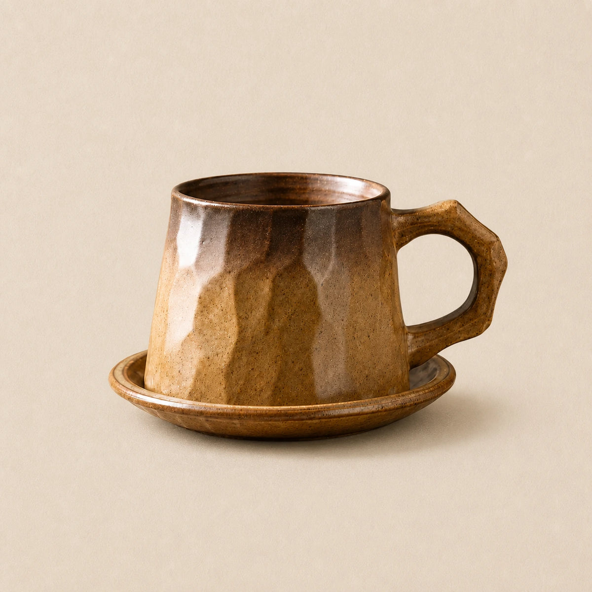 Faceted Sand Brown Ceramic Coffee Mug | Sandstone by Ertha Home