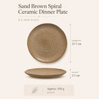 Dimensions of sand brown spiral ceramic dinner plate