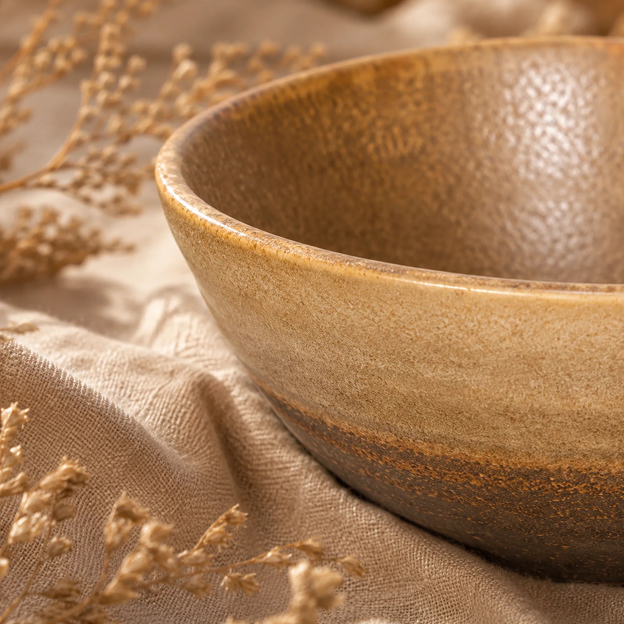 Close-up ceramic texture of sand brown rice bowl