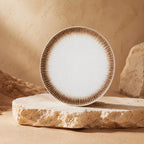 Japandi sand white ceramic dinner plate with soft matte finish